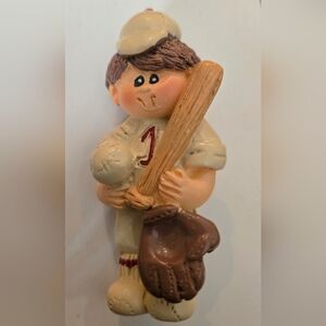 Vintage Baseball Player Team Resin Pin Brooch Bat Glove Baseball Boy Brown Hair